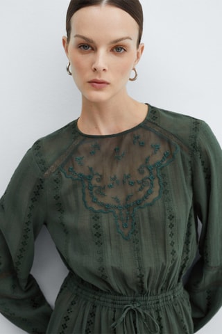 Robe brodée manches bouffantes - Vert