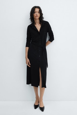 Robe chemisier ceinture - Noir