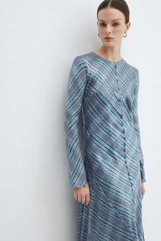 Robe satinée carreaux - Bleu