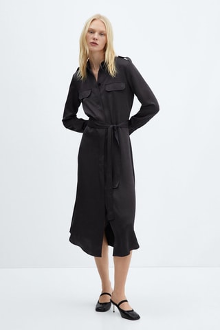 Robe chemisier satinée - Bleu foncé