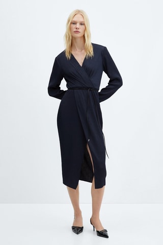 Robe cache-cœur ceinture - Bleu nuit