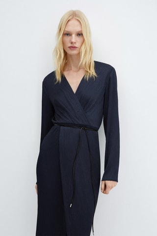 Robe cache-cœur ceinture - Bleu nuit