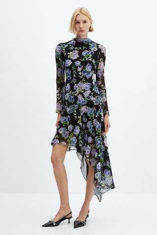 Robe asymétrique fleurs - Noir