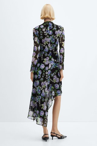 Robe asymétrique fleurs - Noir