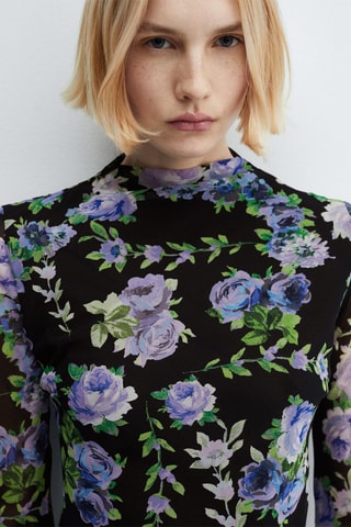 Robe asymétrique fleurs - Noir
