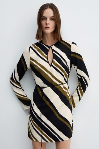 Robe à rayures avec ceinture - Noir