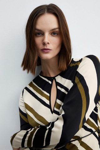 Robe à rayures avec ceinture - Noir
