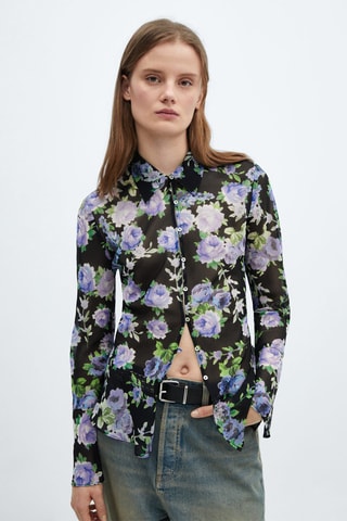 Chemise imprimée semi-transparente - Noir