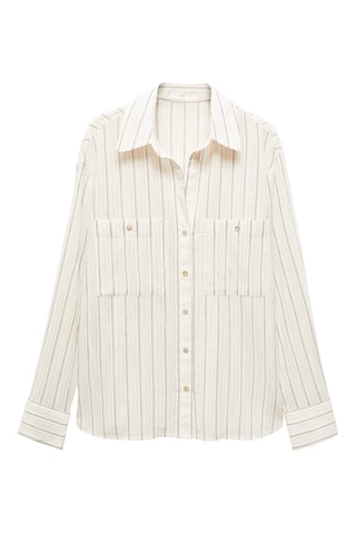 Chemise à rayures et poches - Blanc cassé