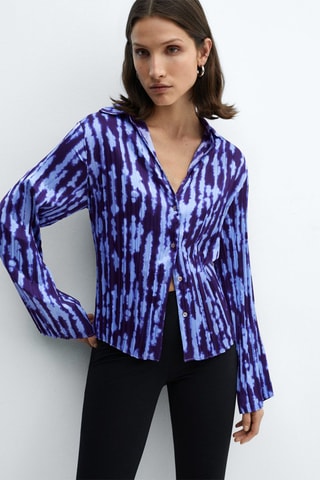 Chemise froncée imprimée - Bleu