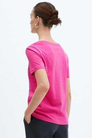 T-shirt col V 100 % coton - Fuchsia