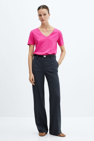 T-shirt col V 100 % coton - Fuchsia