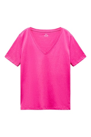 T-shirt col V 100 % coton - Fuchsia