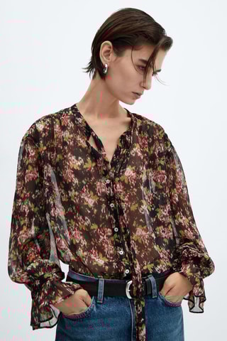 Blouse fleurie semi-transparente - Noir
