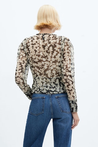 Blouse cache-cœur en imprimé fleuri - Noir et blanc