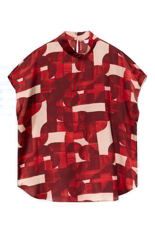 Blouse imprimée manches courtes - Rouge