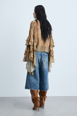 Blouse volants en imprimé serpent - Marron