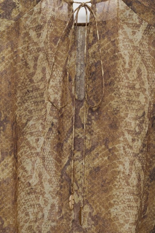 Blouse volants en imprimé serpent - Marron