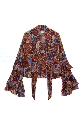 Blouse en imprimé cachemire à volants - Marron