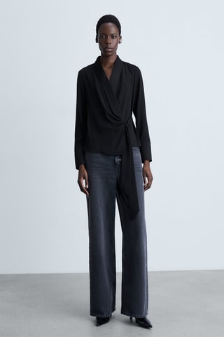 Blouse satinée nœud - Noir