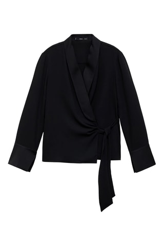 Blouse satinée nœud - Noir
