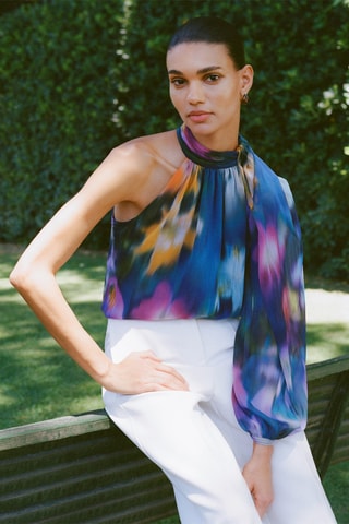 Blouse asymétrique imprimée - Bleu et violet