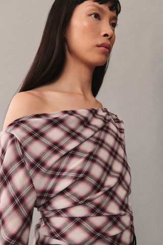 Blouse carreaux asymétrique - Bordeaux