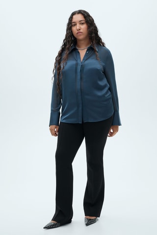 Chemise gaze empiècements satinés - Bleu