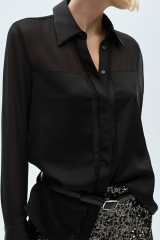 Chemise gaze empiècements satinés - Noir