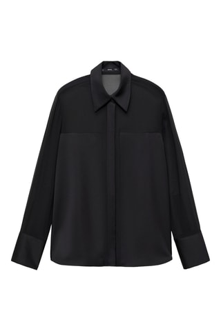 Chemise gaze empiècements satinés - Noir