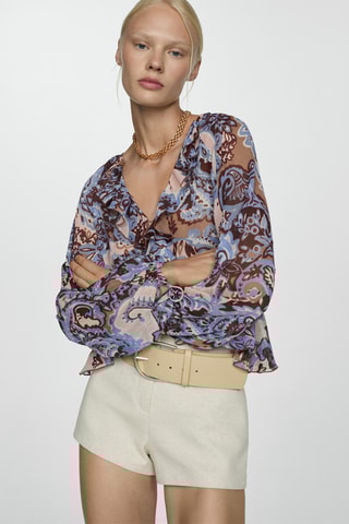 Blouse paisley volants - Bleu