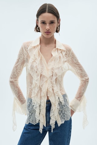 Chemise guipure volants - Écru