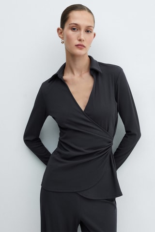 Blouse croisée col V - Noir