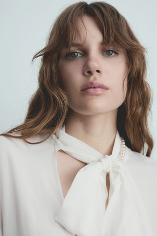 Blouse nœud col - Blanc