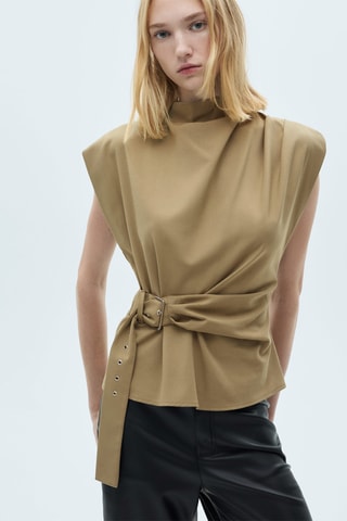 Blouse épaulettes ceinture - Kaki