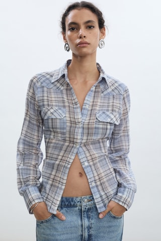 Chemise à carreaux en coton - Bleu et blanc