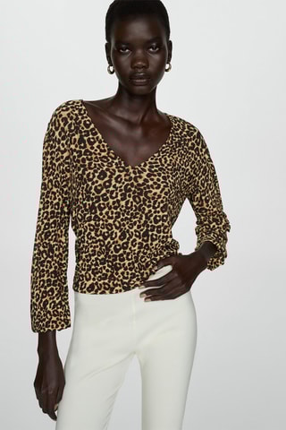 Blouse en imprimé animal - Marron