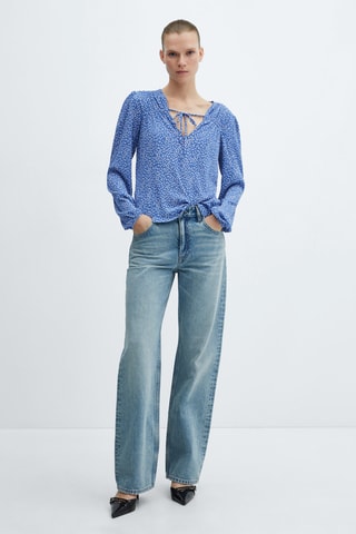 Blouse imprimée nœud - Bleu