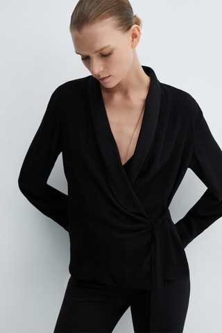 Blouse croisée nœud - Noir
