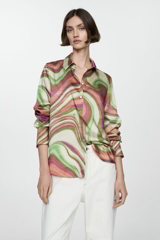Chemise satinée imprimée - Écru