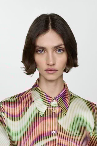 Chemise satinée imprimée - Écru