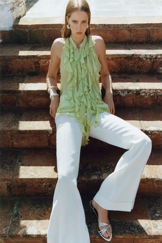 Blouse semi-transparente volants - Vert