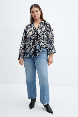 Blouse fluide à fleurs - Noir et bleu