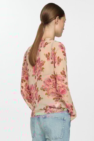 Blouse cache-cœur en imprimé fleuri - Beige et rose