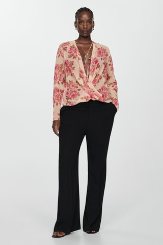 Blouse cache-cœur en imprimé fleuri - Beige et rose
