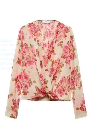 Blouse cache-cœur en imprimé fleuri - Beige et rose