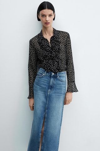 Blouse imprimée à volants - Noir