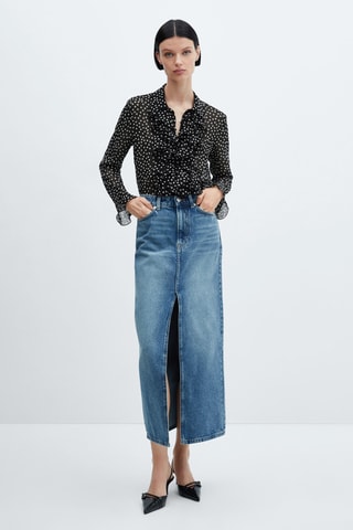 Blouse imprimée à volants - Noir
