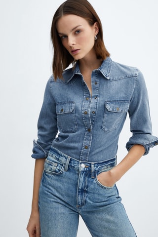 Chemise jean poches - Bleu