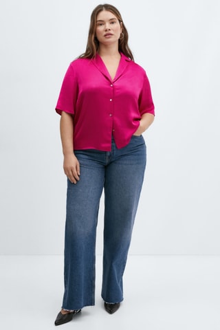 Chemise satinée manches courtes - Fuchsia